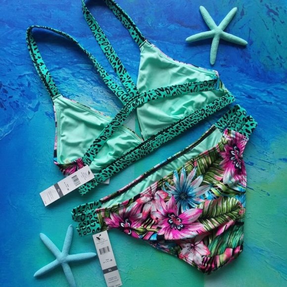 Sundazed Tropical Print Strappy Floral Bikini 2 Pc - Picture 3 of 6